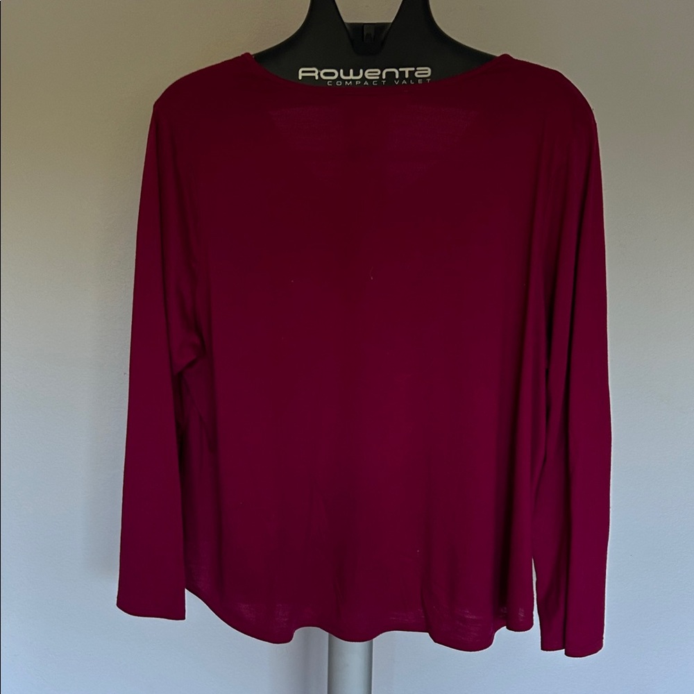 Oscar de la Renta Fuchsia long sleeve v neck shirt 2X - Picture 3 of 5